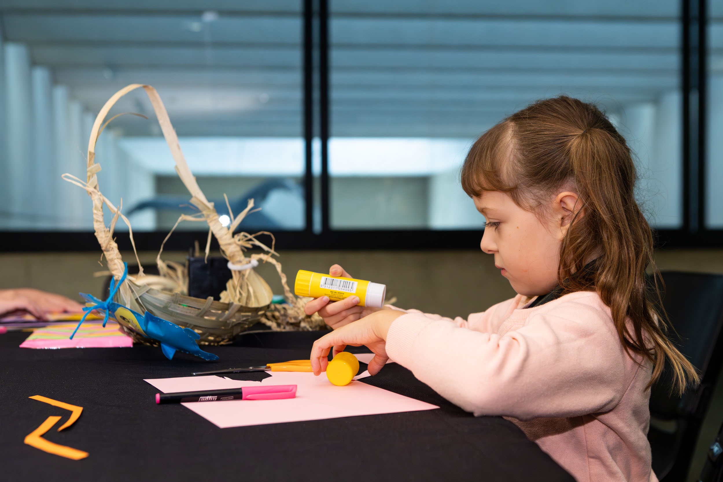 Little girl crafting a dilly bag