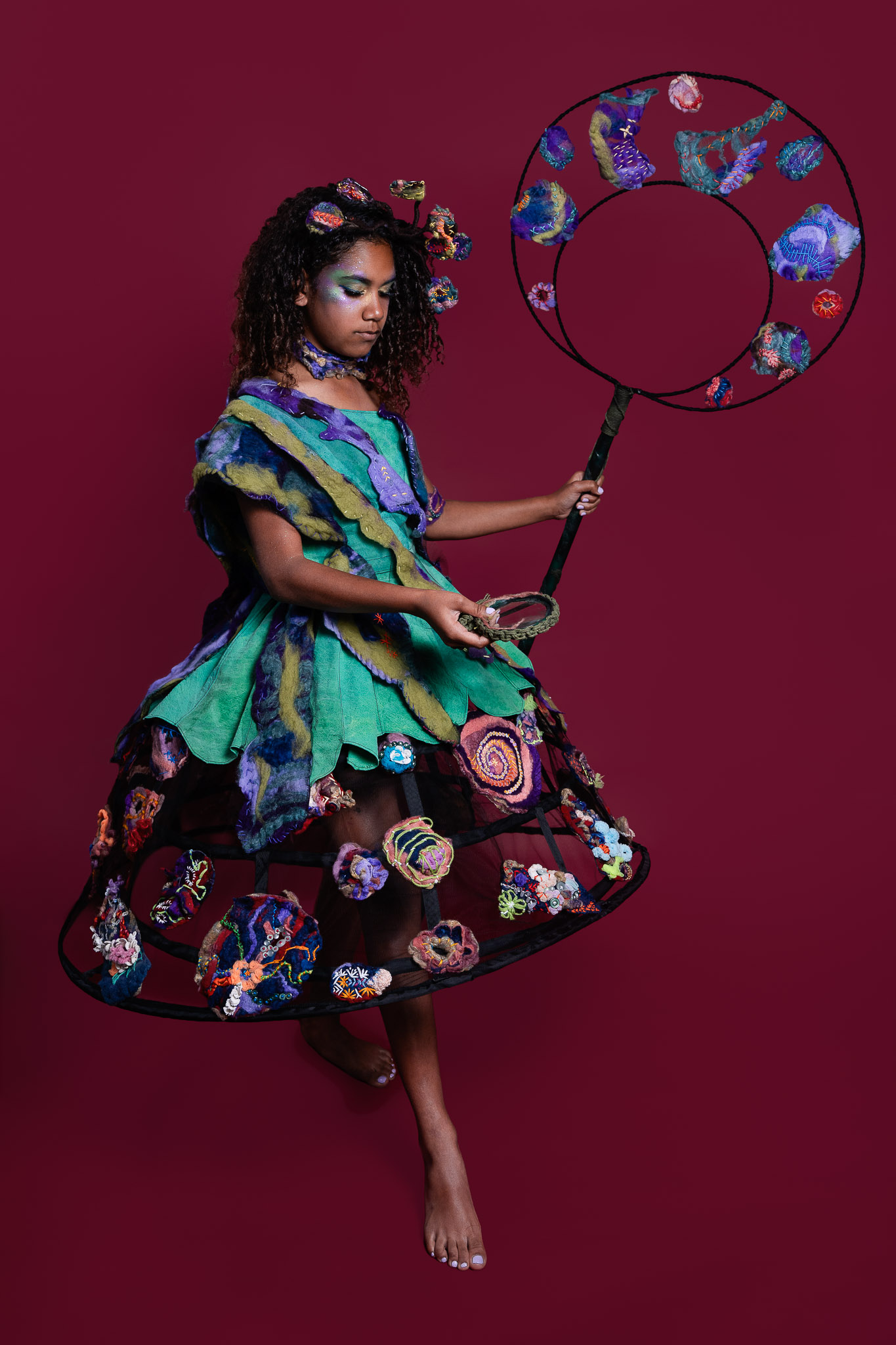 young student in handmade dress