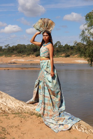 young student in handmade dress