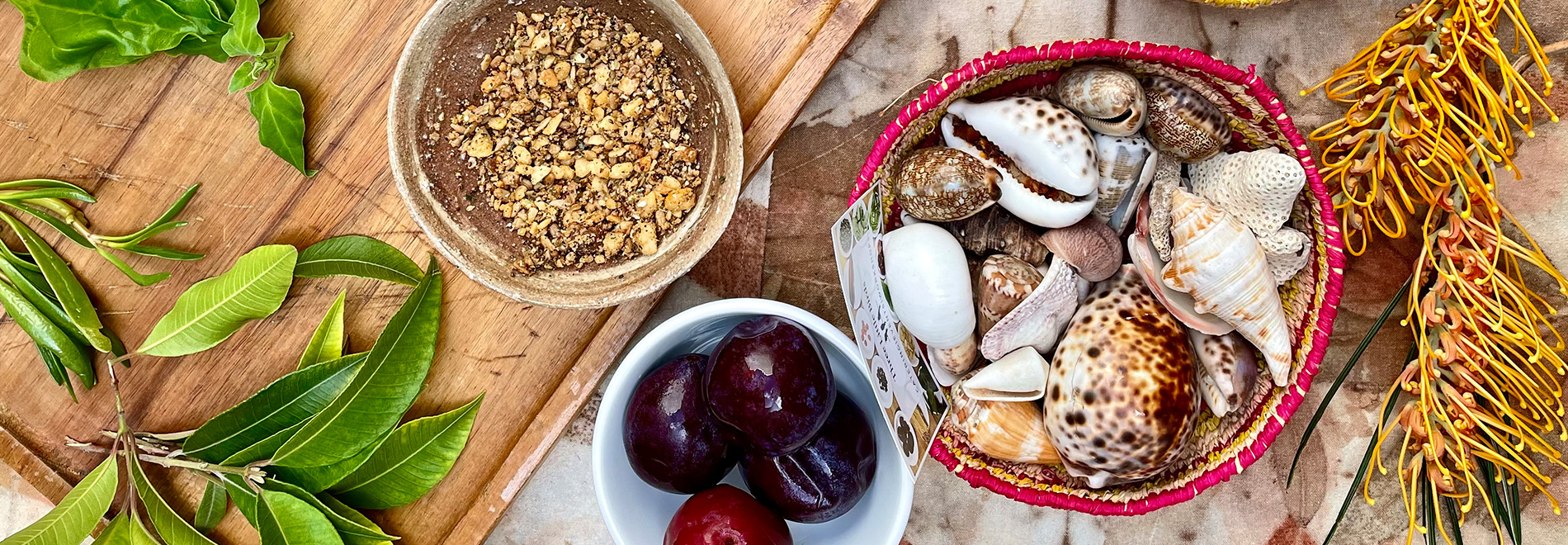 A colourful selection of botanicals to be used in native mocktails